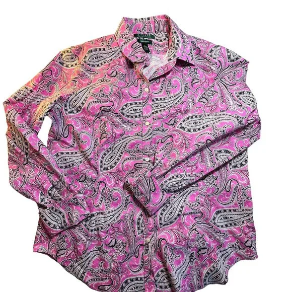 LAUREN by RALPH LAUREN Pink Paisley Button Down Shirt - Picture 2 of 11